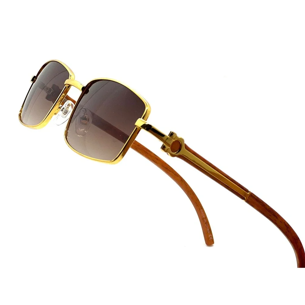 Mens Gold Sunglasses Square Frame Classic Stylish‎ Sun Protection UV400 Hip Hop